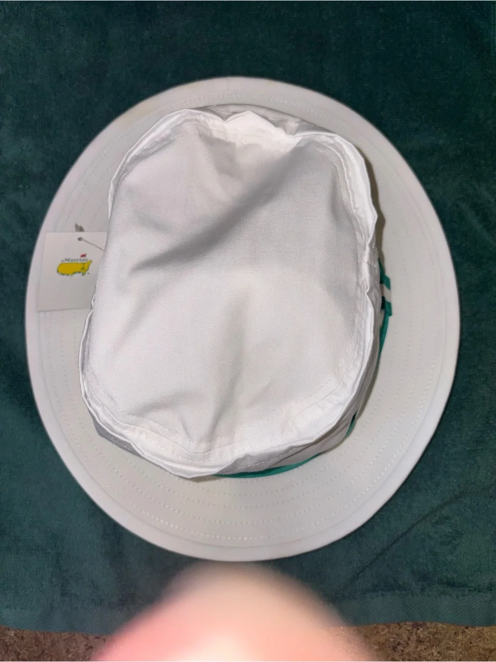 NWT Masters White Bucket Hat with Green Stripe and Logo